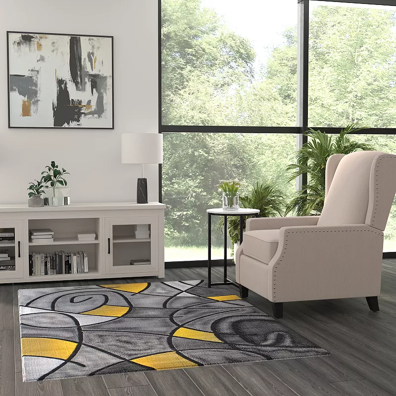 Masada Rugs Masada Rugs Trendz Collection 5'x7' Modern Contemporary Area Rug in Yellow， Gray and Black