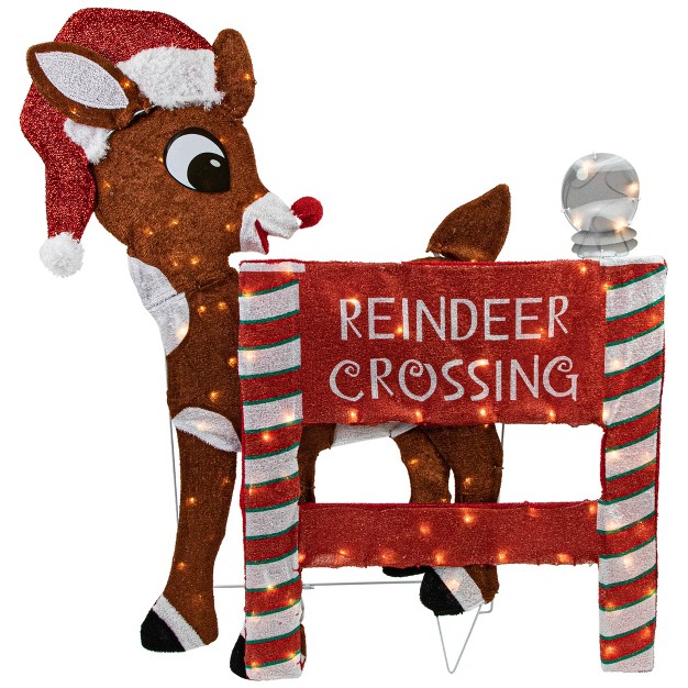 Led Lighted Rudolph Reindeer Crossing Outdoor Christmas Sign Decoration