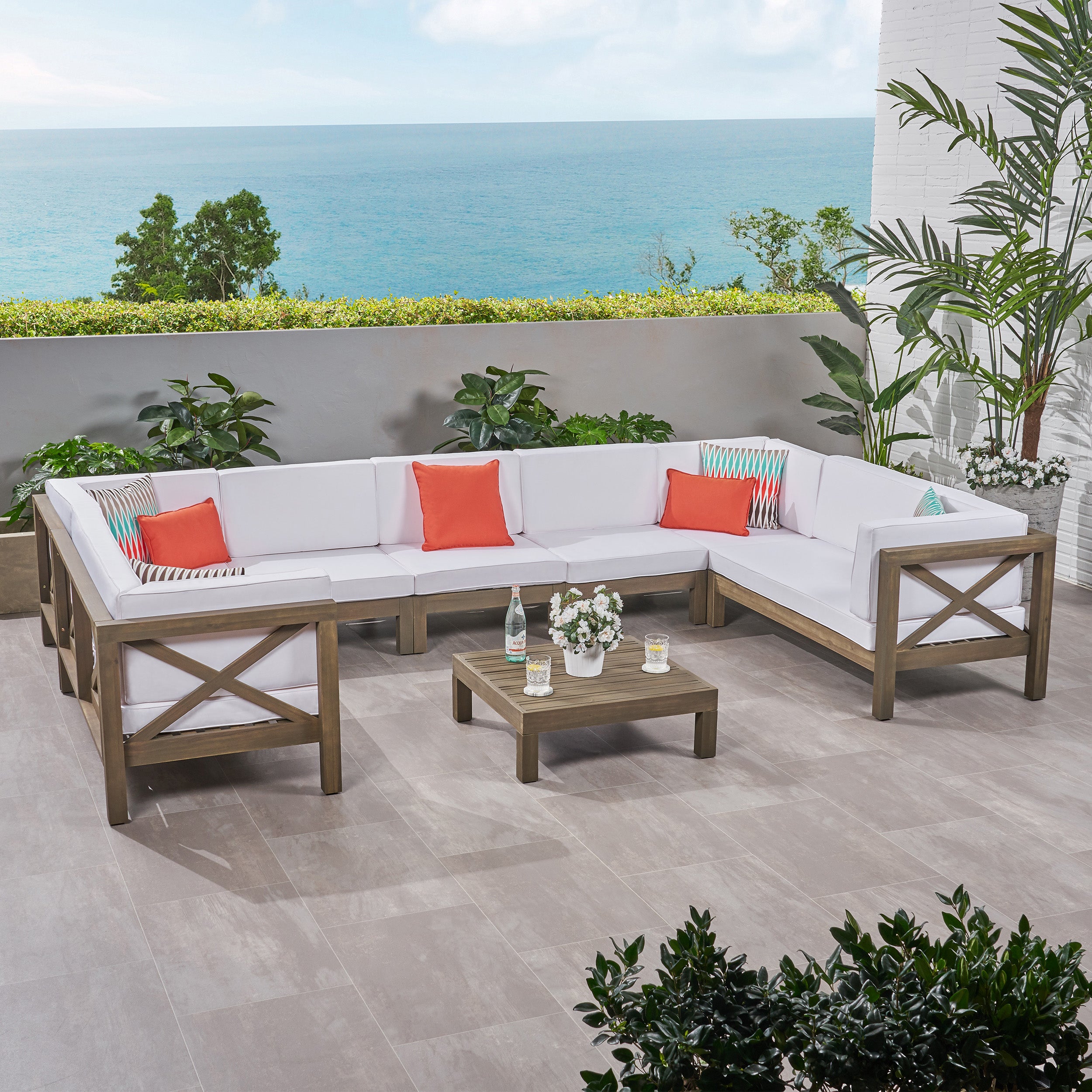 Isabella Outdoor 9 Seater Acacia Wood Sectional Sofa Set