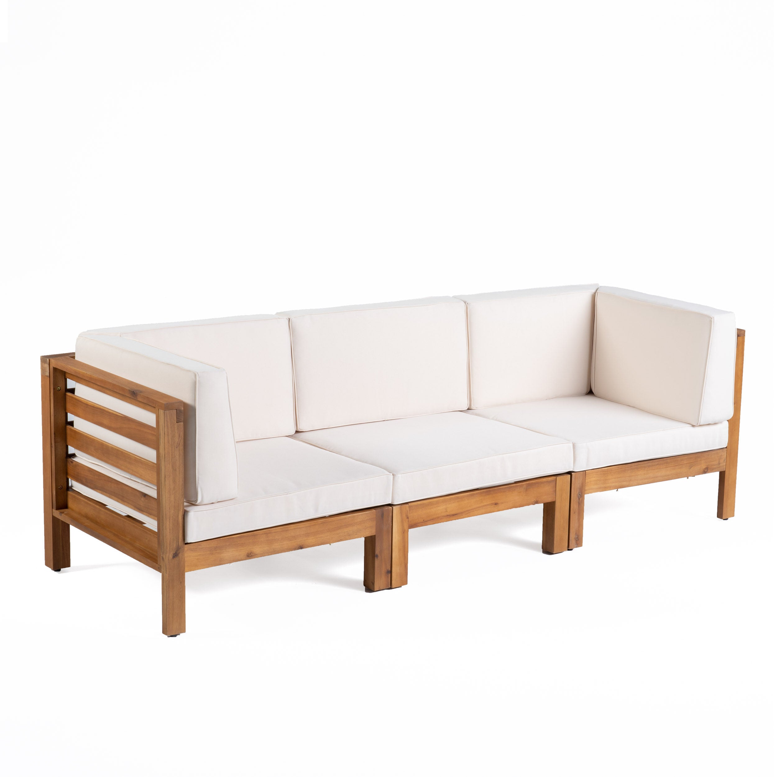 Dawson Outdoor Sectional Sofa Set - 3-Seater - Acacia Wood - Outdoor Cushions