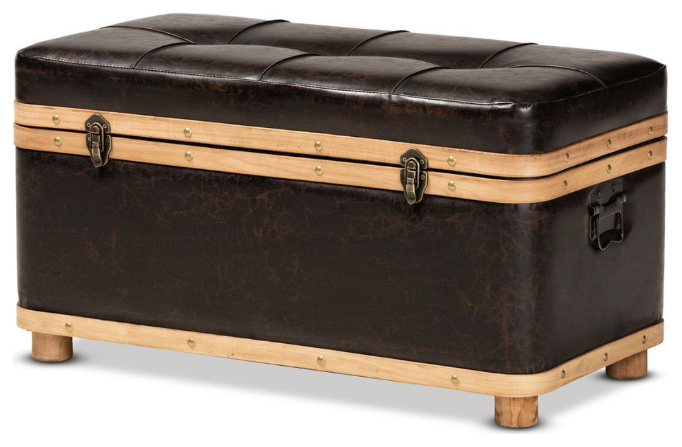 Baxton Studio Gendry Large Storage Ottoman Dark Brown  Oak Brown   Traditional   Footstools And Ottomans   by BisonOffice  Houzz