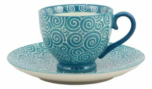 1 Aqua Blue Swirls Contemporary Designer Ceramic Dinnerware Bowl Mug Plate Set EBR02