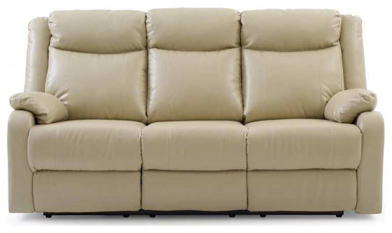 Pemberly Row Contemporary Faux Leather Double Reclining Sofa in Putty   Contemporary   Sofas   by Homesquare  Houzz