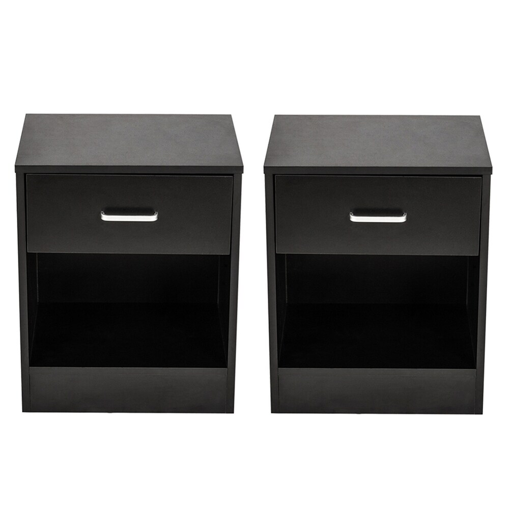 Bedroom Furniture Side Table 2pcs Night Stands with Drawer Black