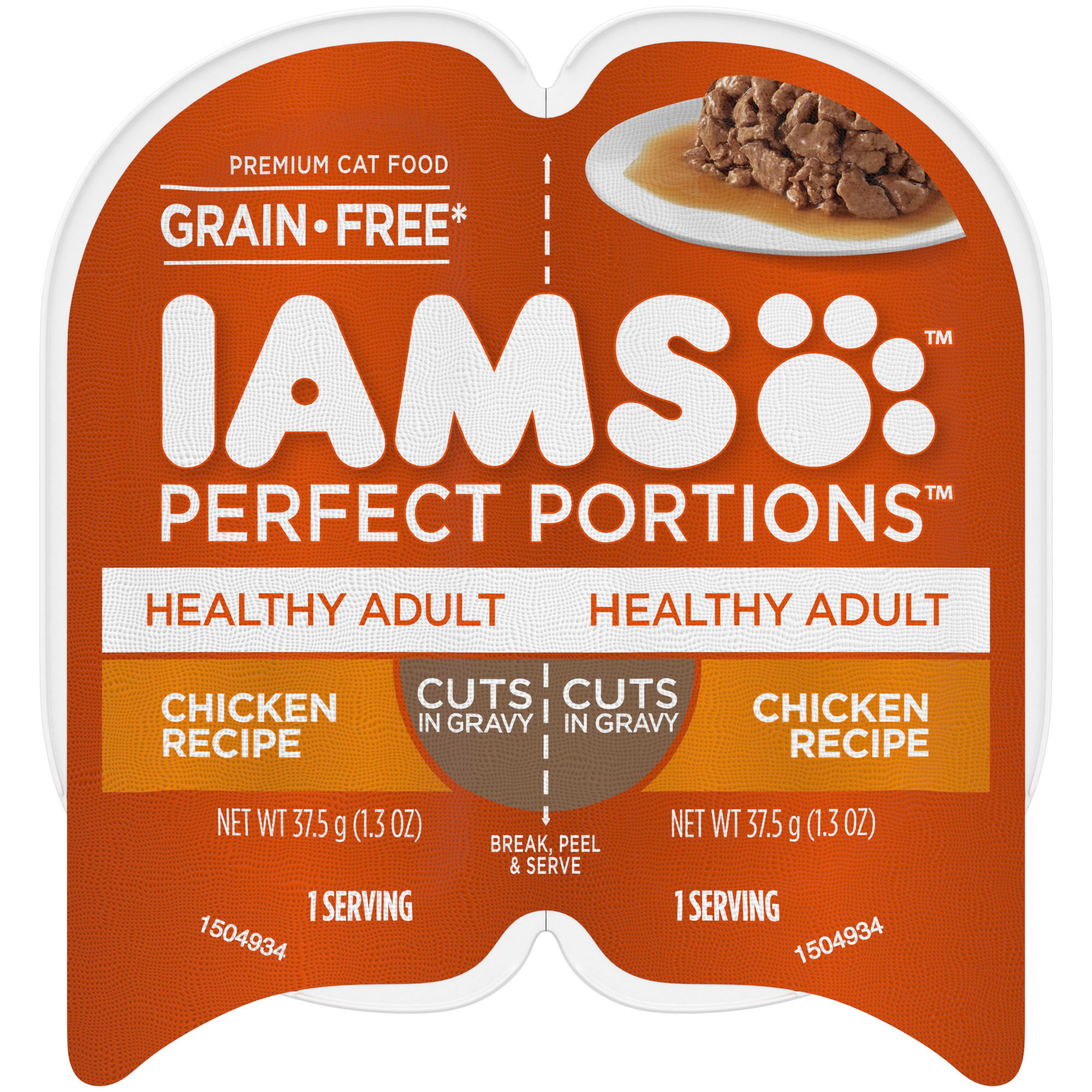 Iams Perfect Portions Grain Free Chicken Recipe Cuts in Gravy Adult Wet Cat Food， 2.6 oz.， Case of 24