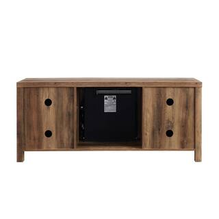 Walker Edison Furniture Company Barnwood Collection 58 in. Rustic Oak TV Stand fits TV up to 65 in. with Barn Doors and Electric Fireplace HD58FPBDRO