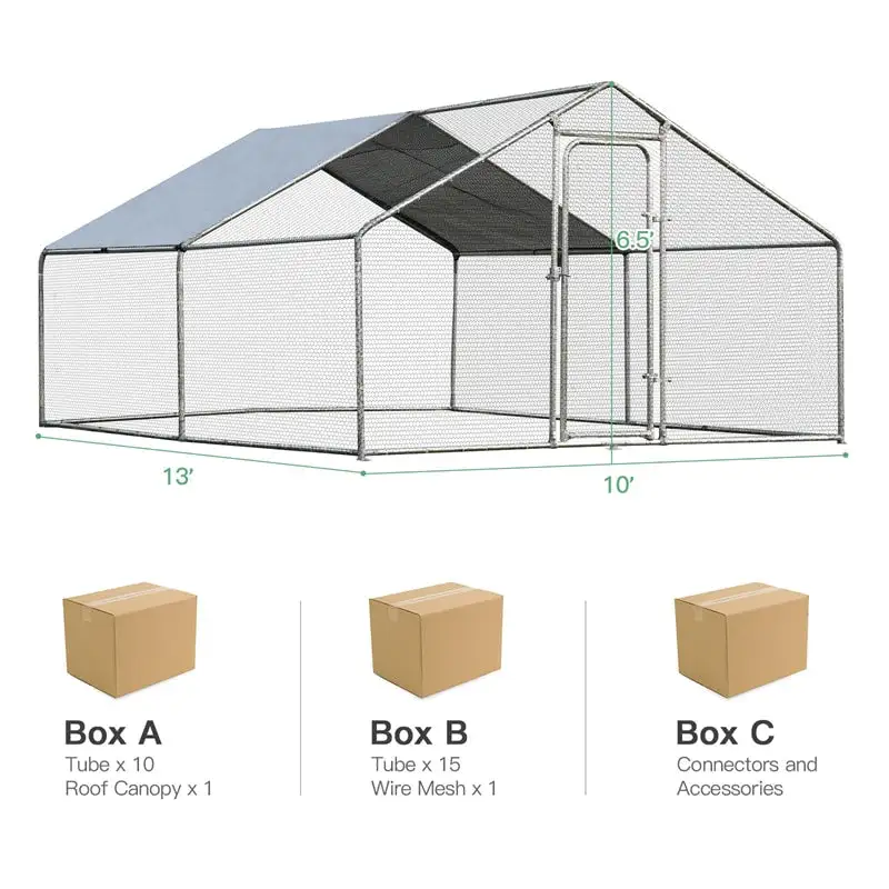 10' x 13‘ Large Metal Chicken Coop Run Walk-in Poultry Cage Hen Run House Shade Cage for Outdoor Backyard Farm