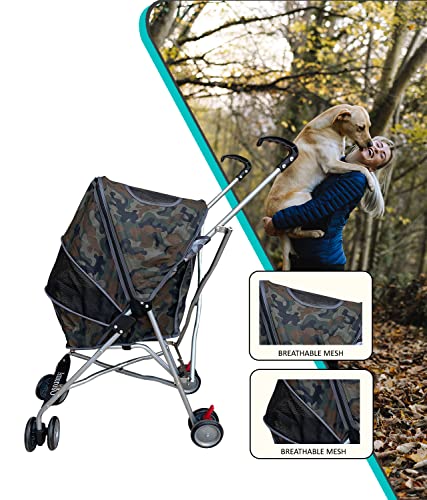 Pet Stroller - Small Pet Carrier - Folding Light Stroller For Travel With Mesh Viewing Window - Water-Proof And Stain-Proof - Dog Stroller/Cat Stroller With Backside Storage - Camouflage