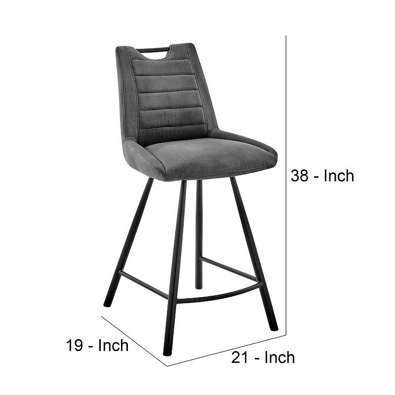 26 Inch Fabric Upholstered Counter Height Bar Stool， Black and Gray