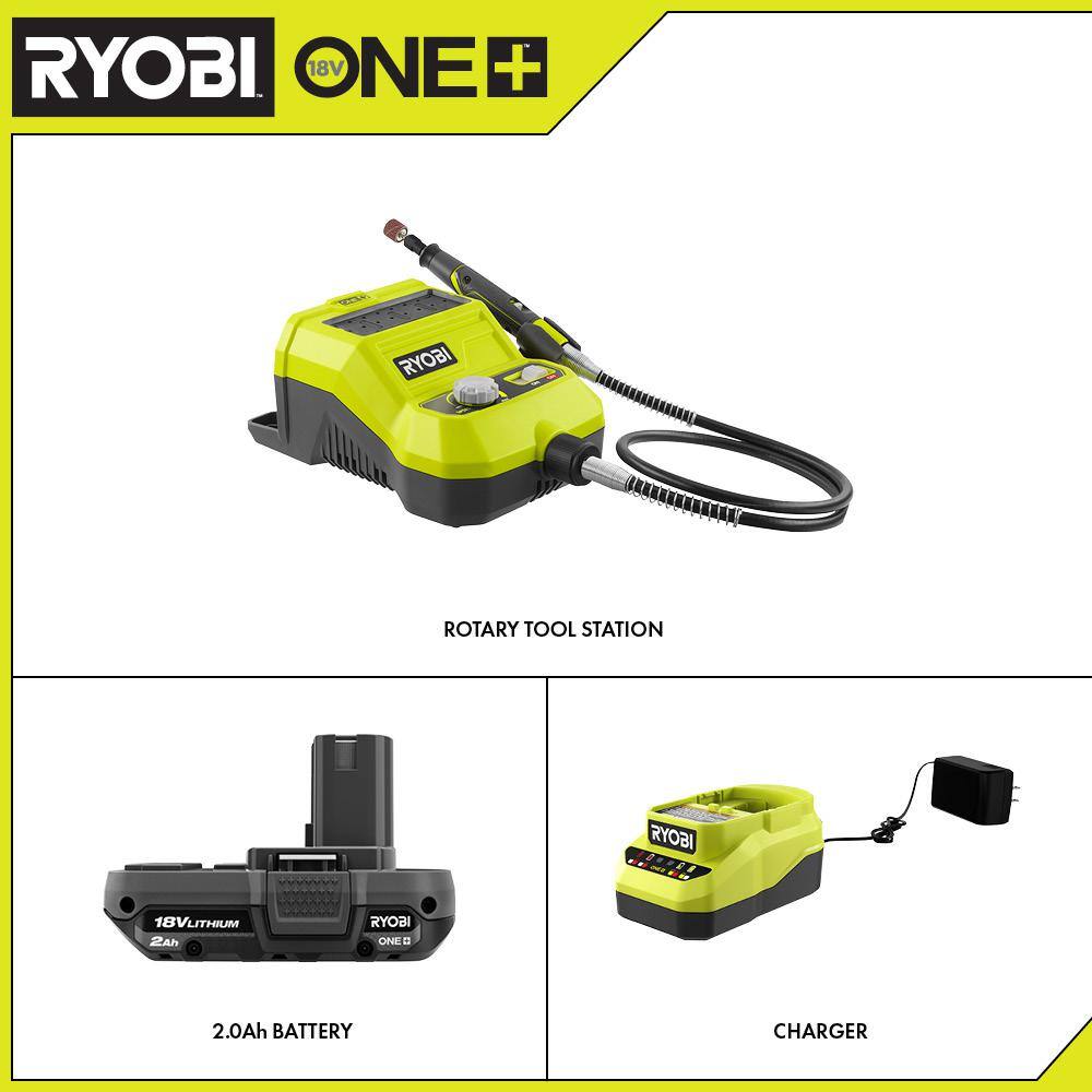 RYOBI ONE+ 18V Cordless Rotary Tool with 2.0 Ah Battery and Charger P460-PSK005