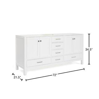 ARIEL Cambridge 72 in. W Vanity Cabinet Only in White A073D-BC-WHT