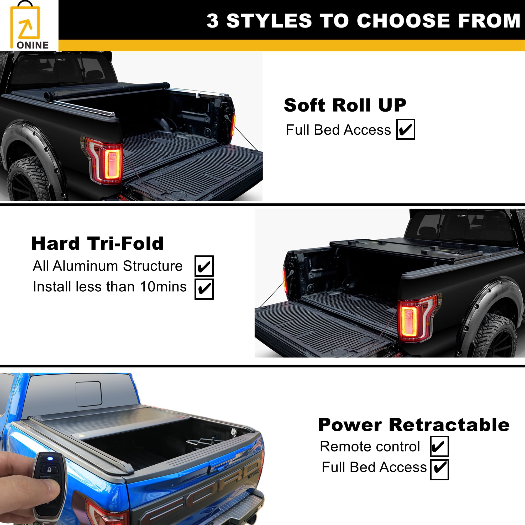 ONINE AWR Soft Roll Up Truck Bed Tonneau Cover Custom Fit 2015-2023 Ford F150 5.5ft Bed(66