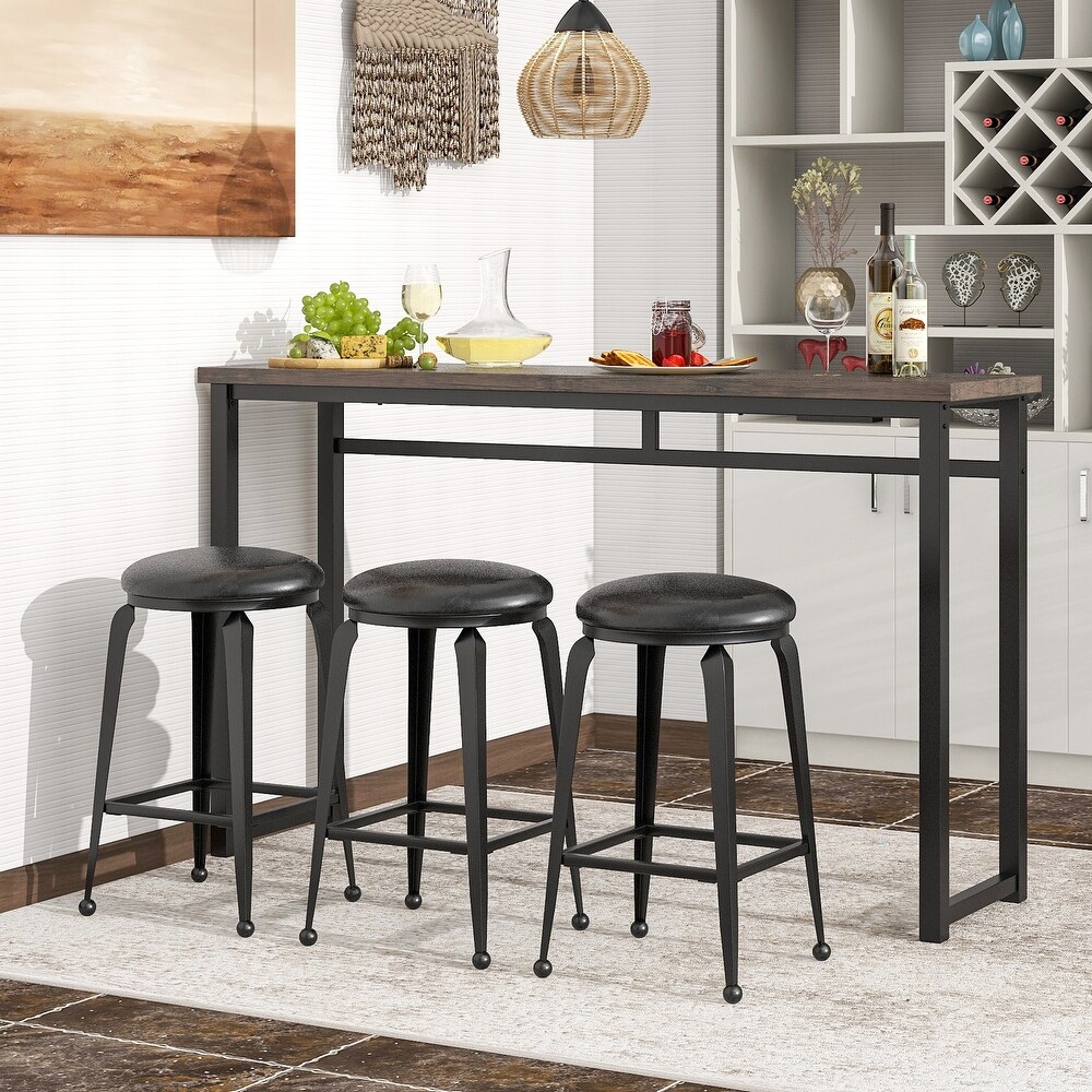 Kitchen Dining Table Bar Table with 3 Barstools Sets(Set of 4)