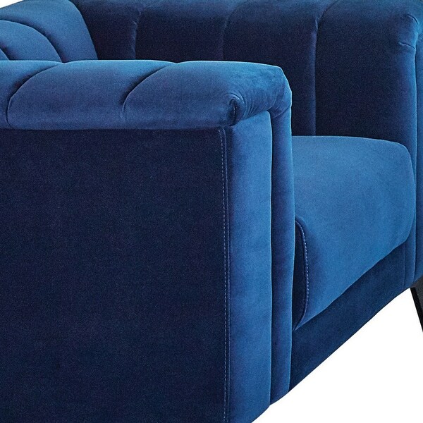 43 Inch Modern Accent Chair， Channel Tufted， Tuxedo Arms， Blue Matte Velvet