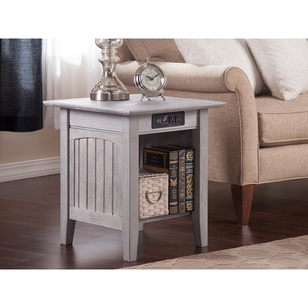 Nantucket End Table with Built-In Charging Station in Driftwood