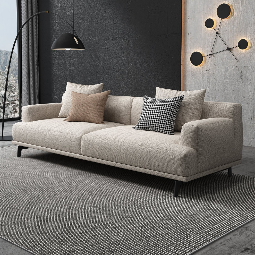 Square Arm Upholstered Fabric Straight Sofa  Beige   Midcentury   Sofas   by Wayright，LLC  Houzz