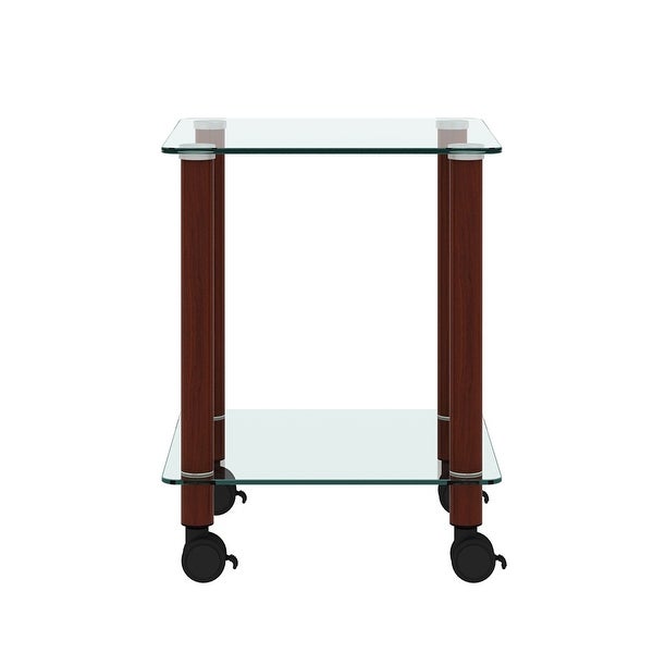 Transparent Walnut Side Table 2-Tier Space End Table with Storage Shelve