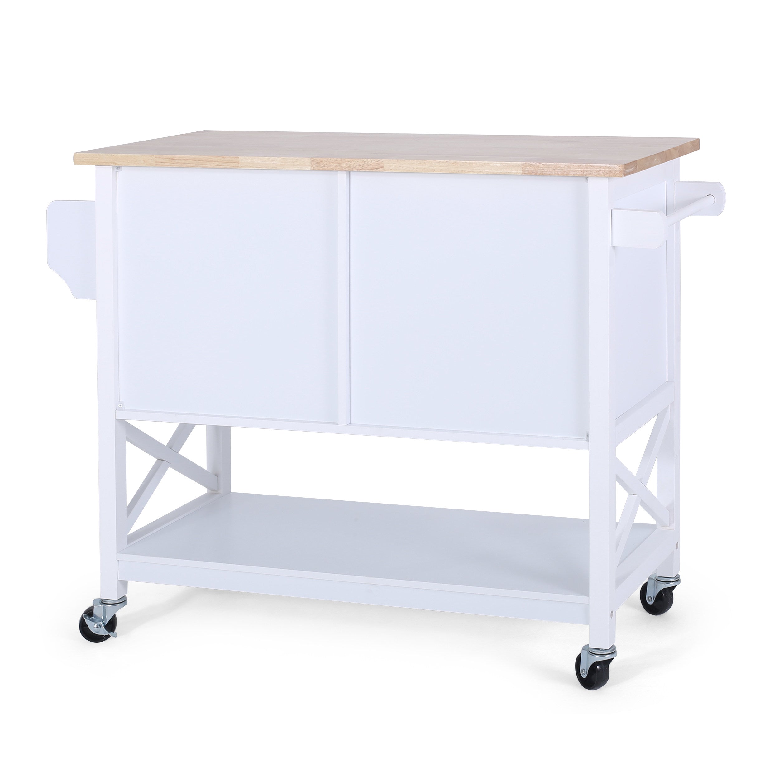 Noble House Finzer Wood Kitchen Cart， White， Natural