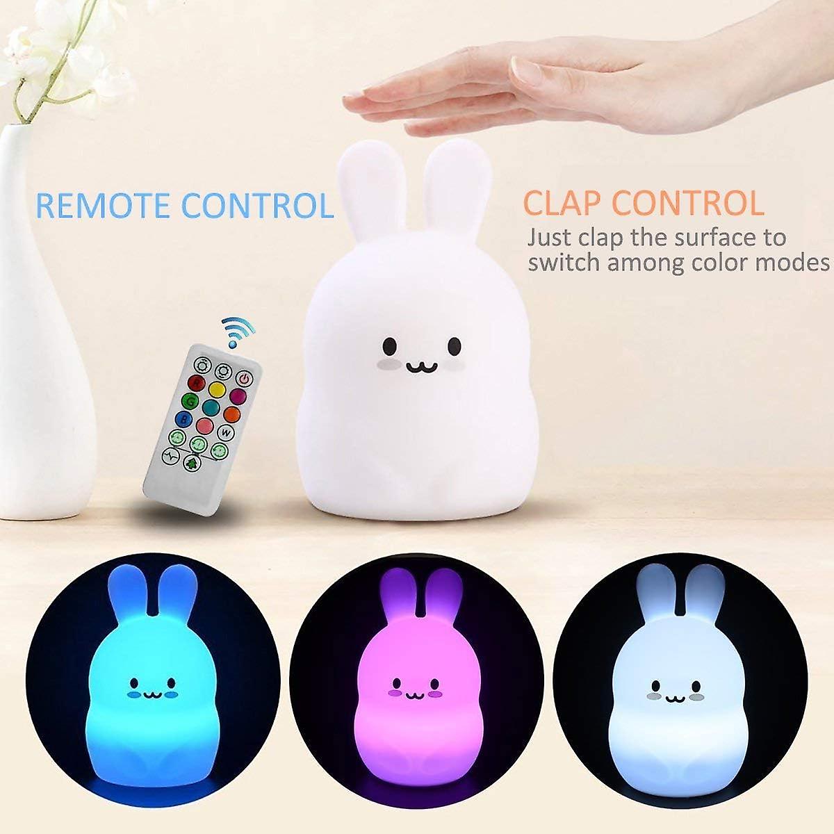 Kids Night Light Rabbit Lamp Soft Silicone Bedside Lamp 9 Colors Rechargeable Remote Control Led Night Light For Gift/office/bedroom/outdoor