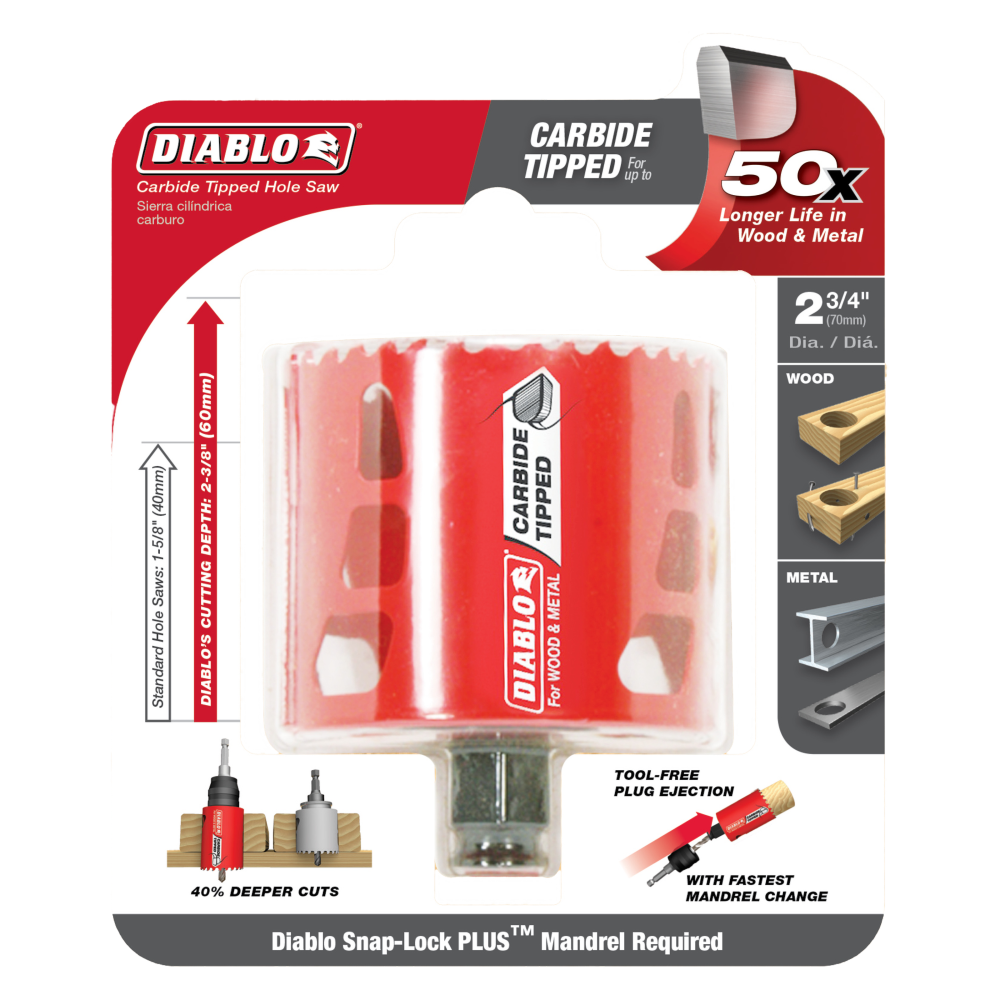 Diablo Tools 2-3/4 (70mm) Carbide-Tip Wood and Metal Holesaw