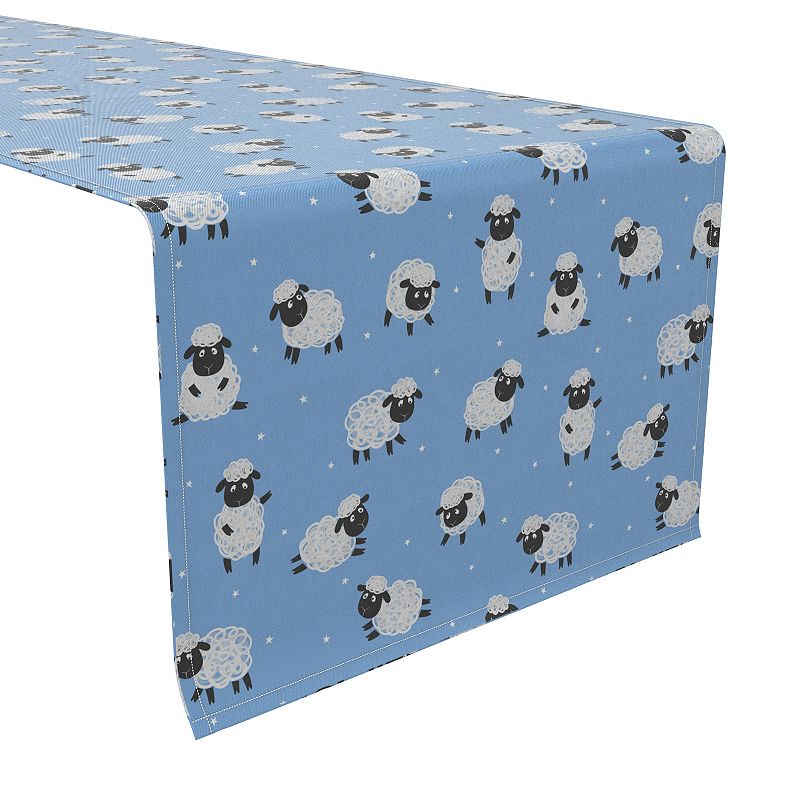 Table Runner， 100% Cotton， 16x90， Little Sheep Blue