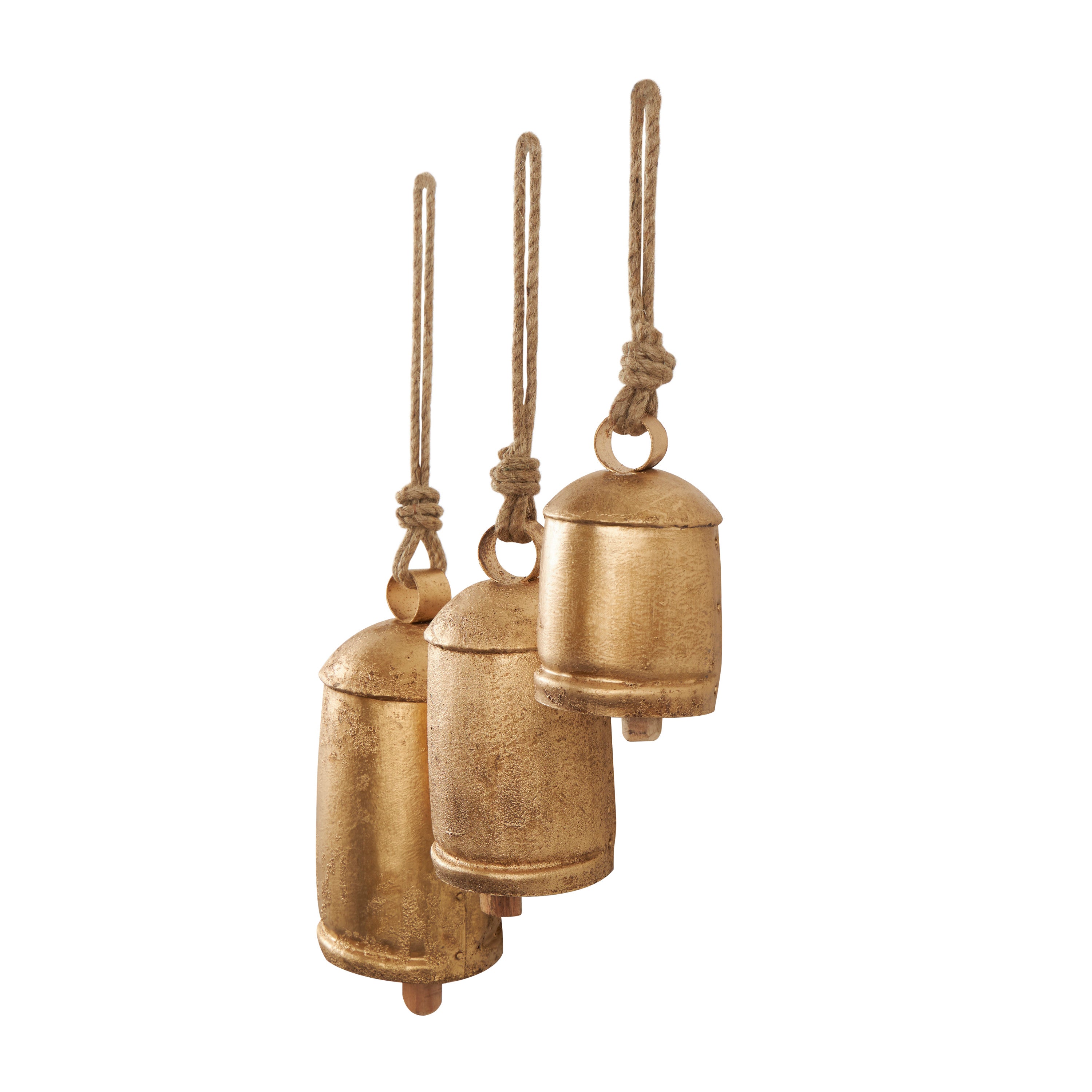 DecMode Gold Metal Tibetan Inspired Decorative Hanging Bell Chime Set of 3 5