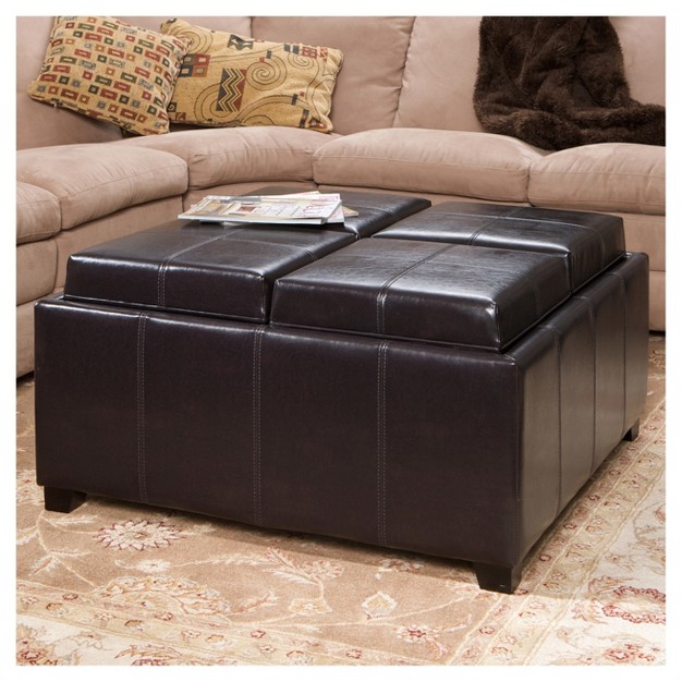 Dayton 4 Tray Top Bonded Leather Storage Ottoman Espresso Brown Christopher Knight Home