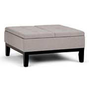 Simpli Home Dover Slate Gray Square Coffee Table Ottoman and Split Lift Up Lid