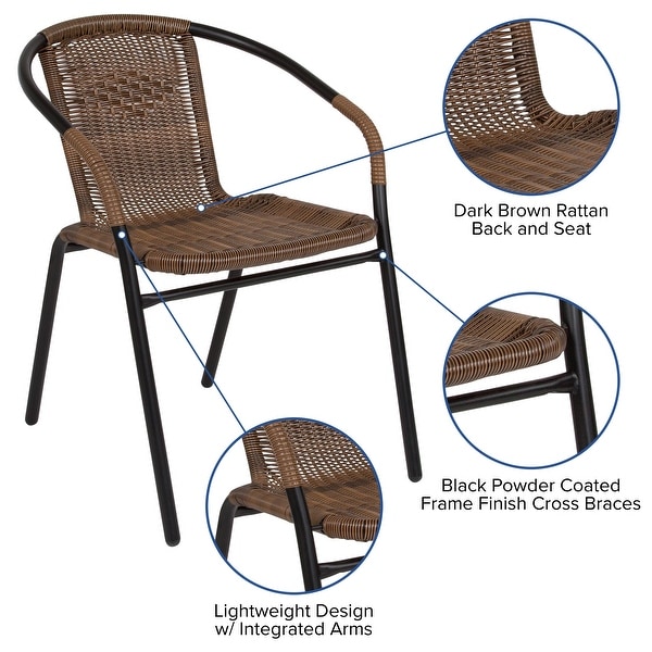 2 Pack Black Rattan Indoor-Outdoor Restaurant Stack Chair