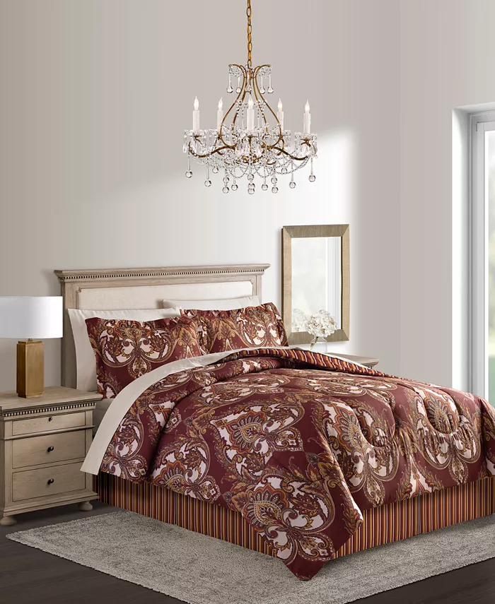 Fairfield Square Collection Odyssey Scroll Stripe Reversible 8 Pc. Comforter Sets，