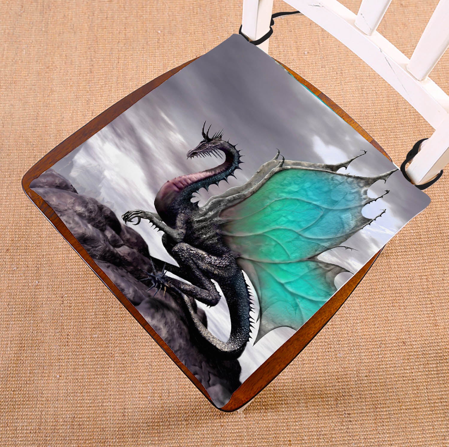 GCKG Ancient Dragon Pattern Chair Pad Seat Cushion Chair Cushion Floor Cushion with Breathable Memory Inner Cushion and Ties Two Sides Printing 16x16inch