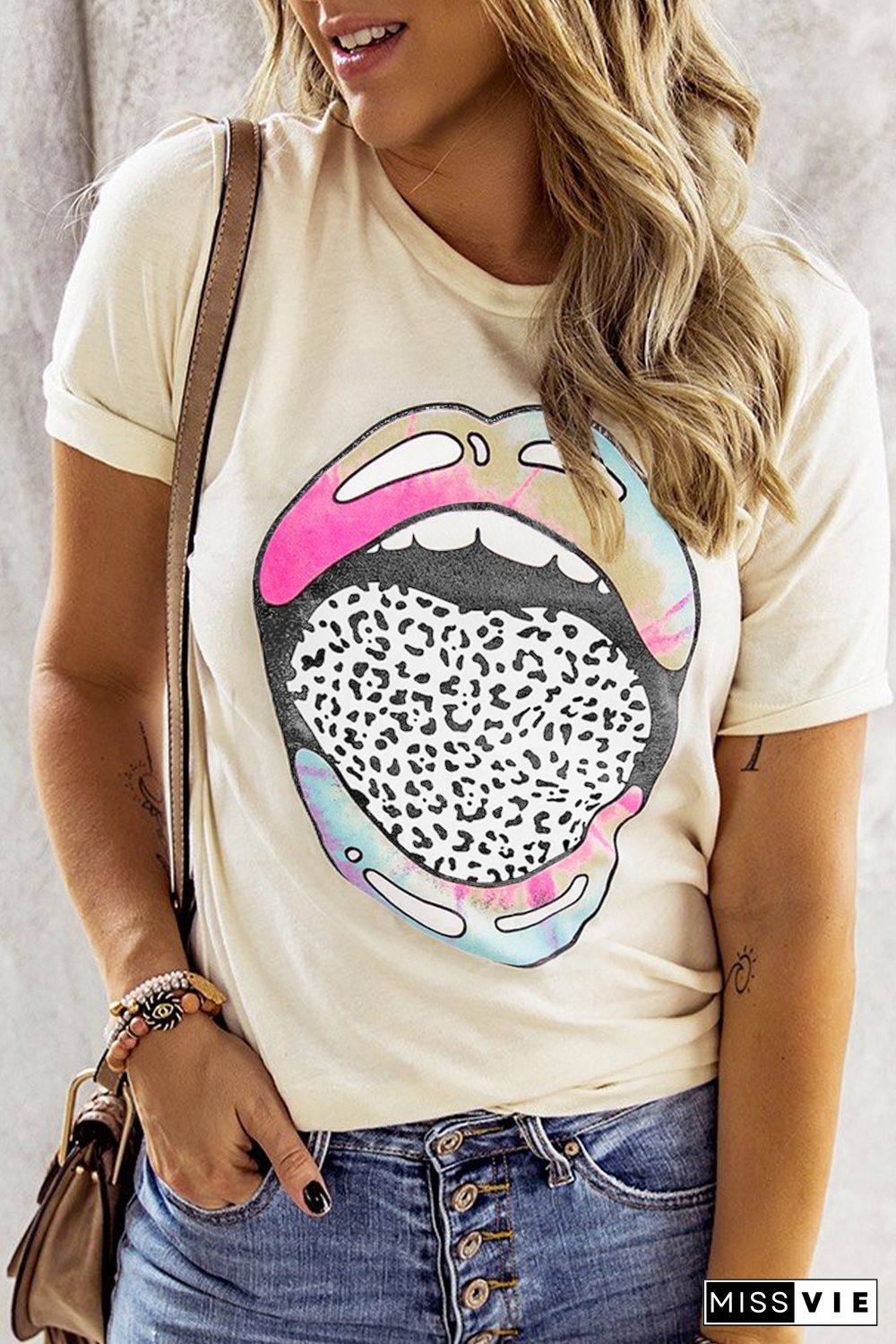 Tie-dye Leopard Lip Tee