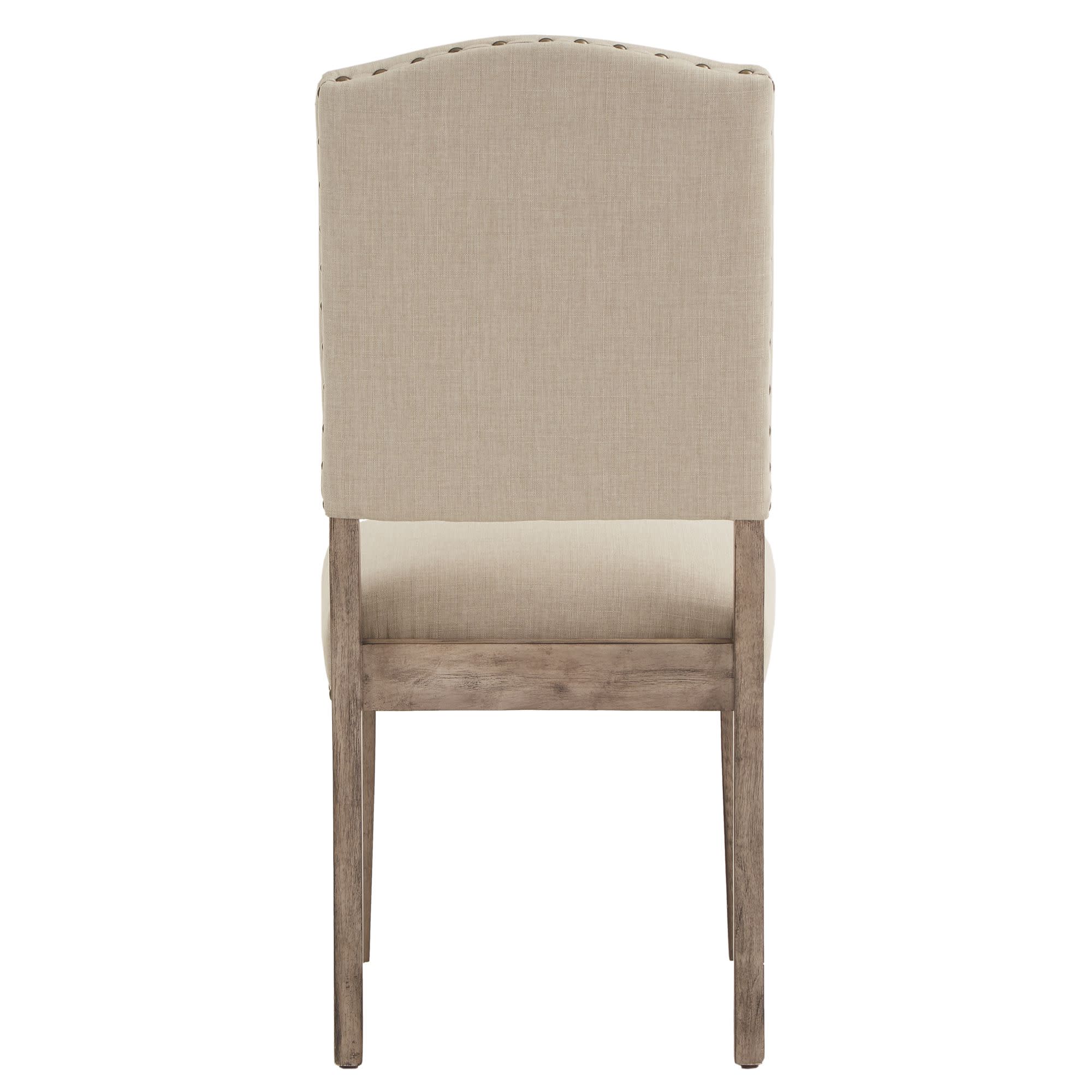 Weston Home Satine Linen Nailhead Dining Chairs， Set of 2， Beige/Grey Wash Finish