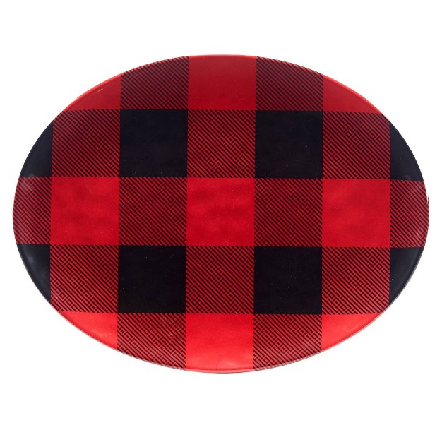 Certified International 2pc Red Buffalo Plaid Melamine Platter Set