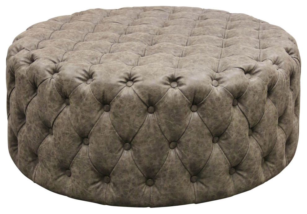 Franklin Ottoman Tufted Distressed Faux Leather Gray   Contemporary   Footstools And Ottomans   by Lighting New York  Houzz