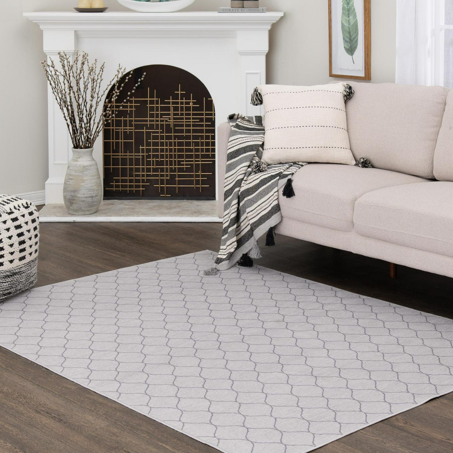 Better Homes and Gardens Geometric Machine Washable Area Rug， Ivory， 5x7and#8242;