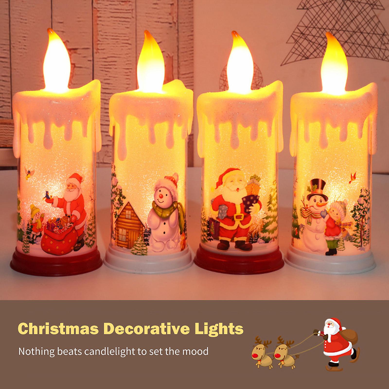 Type 2 Christmas Candlelight Warm White Flameless Candles With Snowman Santa Claus Pattern Battery Operated Xmas Night Light For Party Christmas Garde