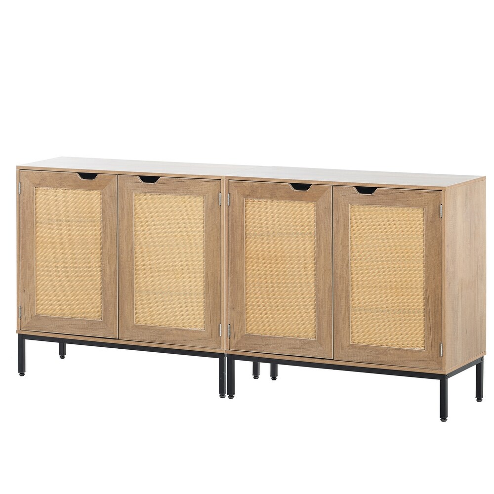 Set of 2 Rustic Accent Wood Storage Cabinet with Rattan Doors