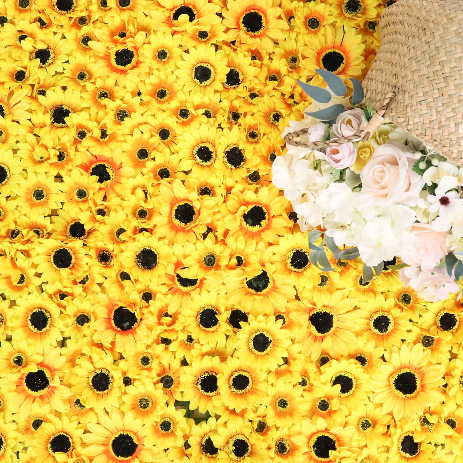 Artificial Sunflower Wall Mat Backdrop, Flower Wall Decor, Indoor/Outdoor UV Protected 4 Artificial Panels 11 Sq ft.