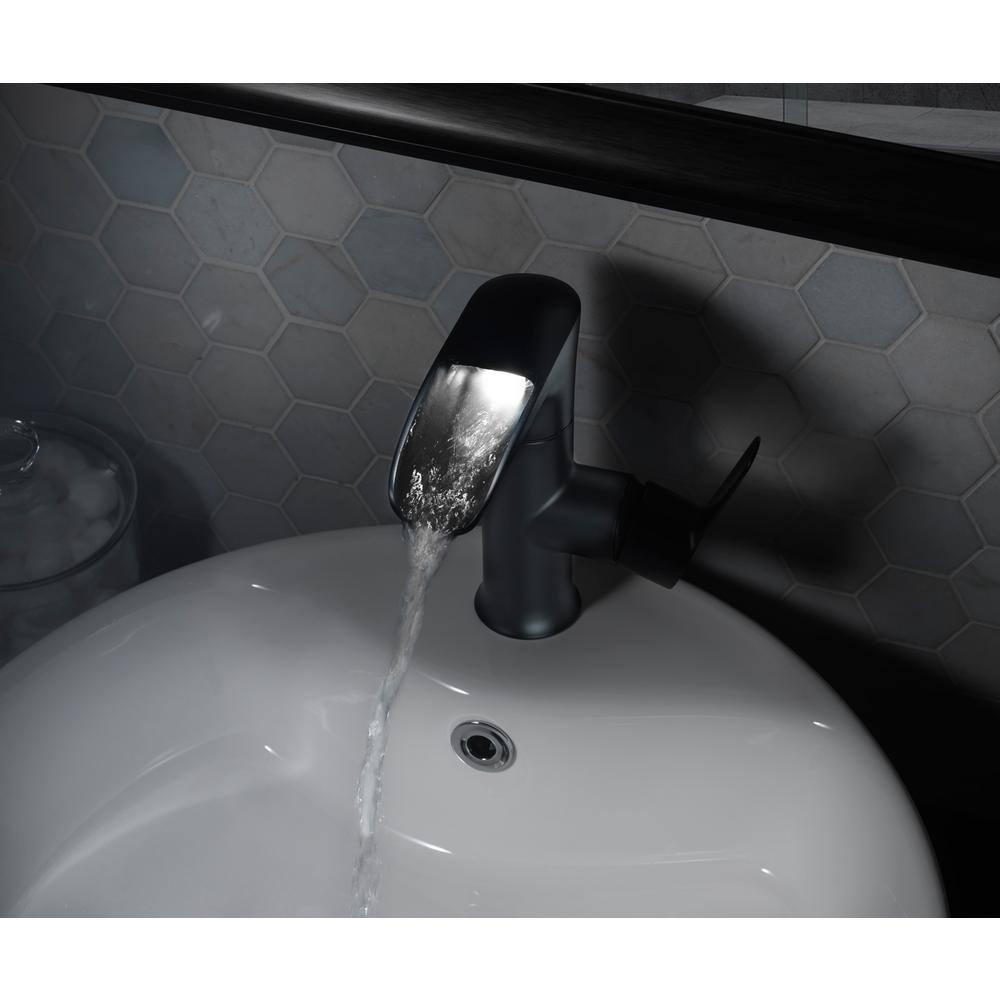 Tosca Single Hole 4 Single Slide Handle LED Bathroom Faucet with popup drain and deck plate in Matte Black