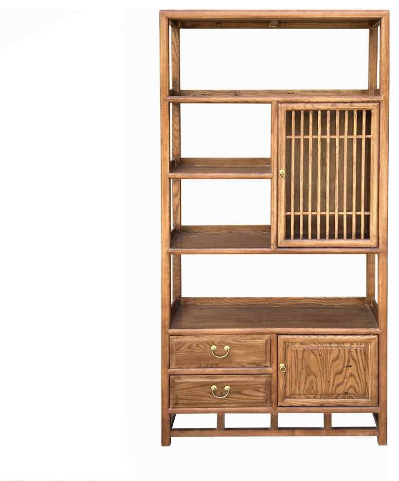 Chinese Elm Wood Brown Open Display Bookcase Cabinet Hcs4546   Asian   Bookcases   by Golden Lotus Antiques  Houzz