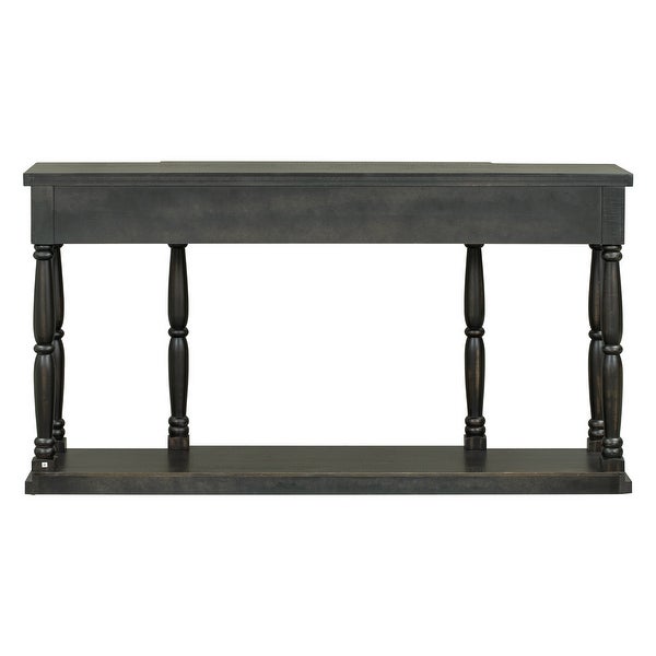 Retro Senior Console Table with 4 Front Facing Storage Drawers and a Shelf， Entryway Table for Entryway， Hallway， Living Room