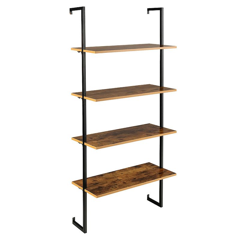 4-Tier Industrial Ladder Bookshelf with Metal Frame-Coffee