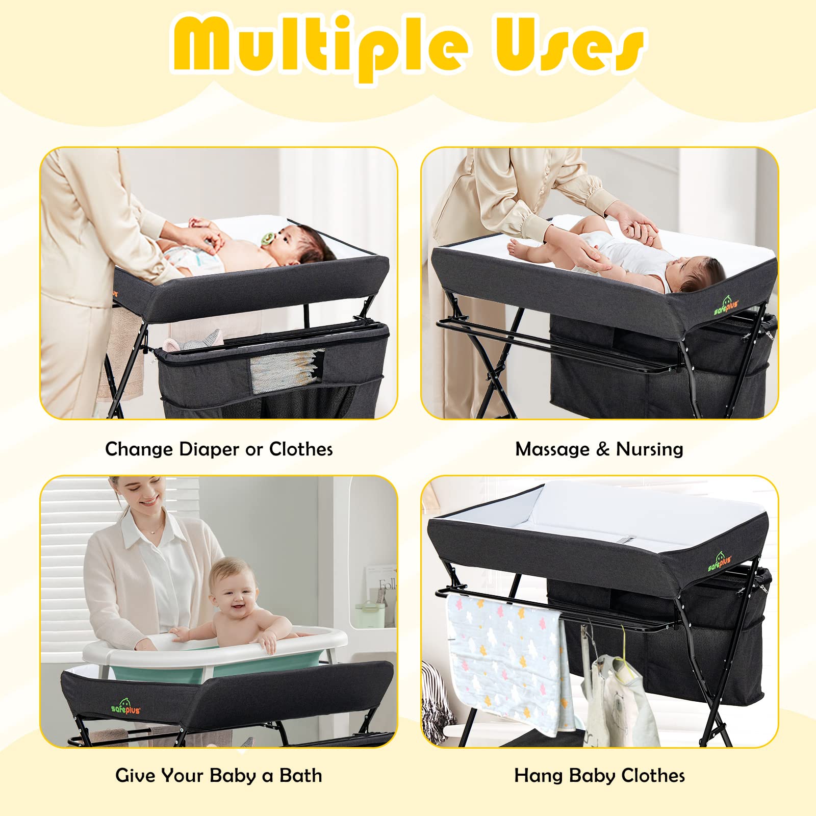 Costzon Portable Baby Changing Table, Height Adjustable Mobile Nursery Station with Waterproof Surface