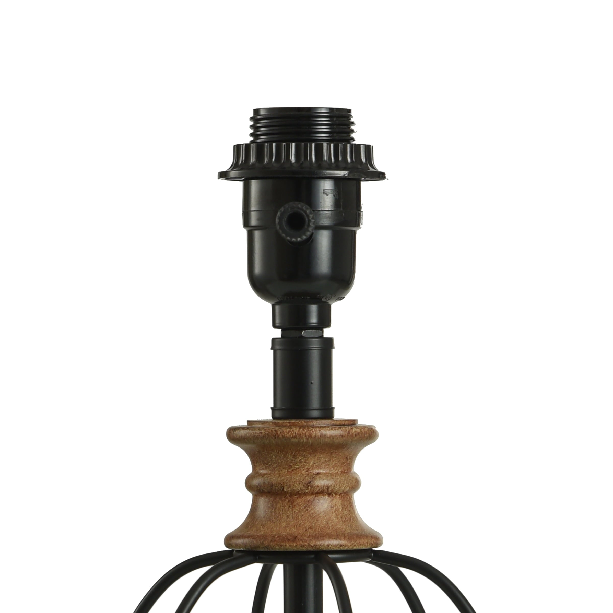 Mainstays Black Metal Cage Table Lamp with Wood Accents and Drum Shade, 17