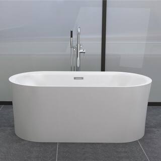 WOODBRIDGE Diana 59 in. Acrylic FlatBottom Double Ended Air Bath Bathtub with Polished Chrome Overflow and Drain Included in White HBT5755