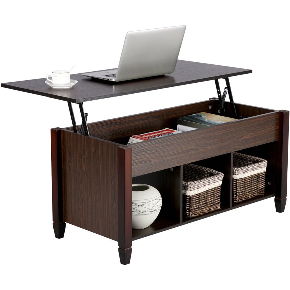 Modern Wood Lift Top Coffee Table， Espresso