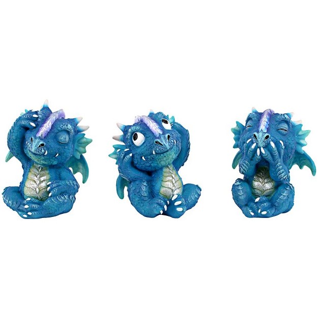 Design Toscano See Hear Speak No Evil Blue Meanie Baby Dragon Statues