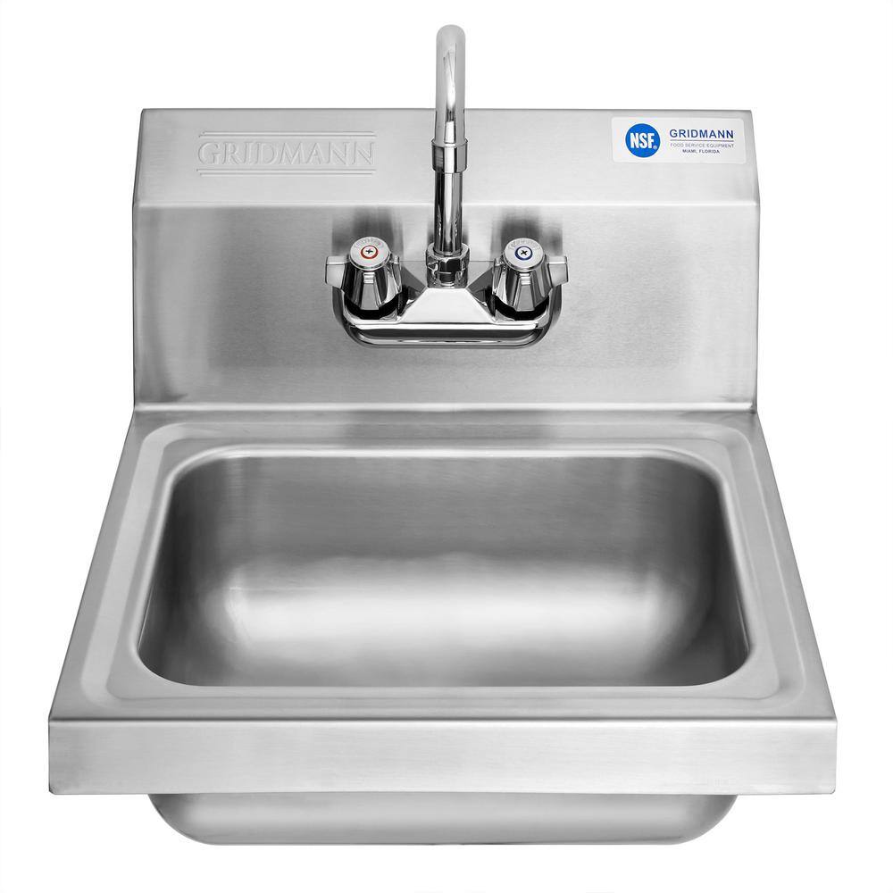 GRIDMANN 17 in. Stainless Steel 18-Gauge Wall Mount 1-Compartment Commercial Kitchen Hand Sink with Faucet REST-SINK-HS-GR13-SERV1