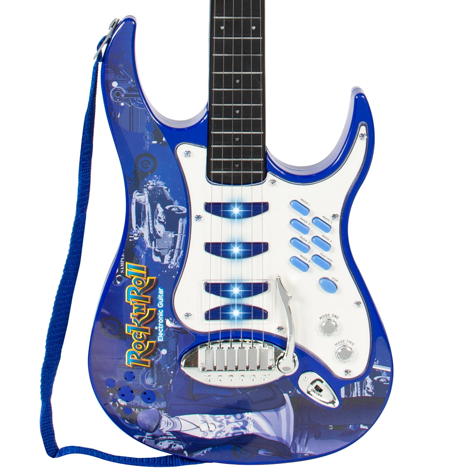 Best Choice Products Kids Electric Musical Guitar Toy Play Set w/ 6 Demo Songs， Whammy Bar， Microphone， Amp， AUX - Blue